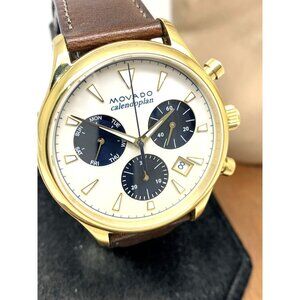Movado Men's Watch 3650007 Heritage Swiss Quartz Chronograph Brown Leather Band